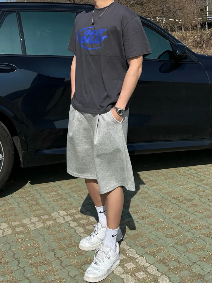 세트가능/ 남녀공용 오버핏 반팔 여름 커플룩 커플티 레터링 루즈핏 반팔 티셔츠 합포 핀턱 버뮤다 팬츠 밴딩 반바지 꾸안꾸 트레이닝 세트 커플 시밀러룩 빅사이즈 세트 스트릿 딜리 상세 이미지 45