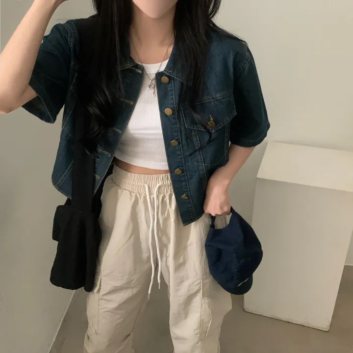 [데일리/청순무드(＊’͜’ )] 봄웨더 반팔 데님 크롭 청자켓 - 3color 상세 이미지 26