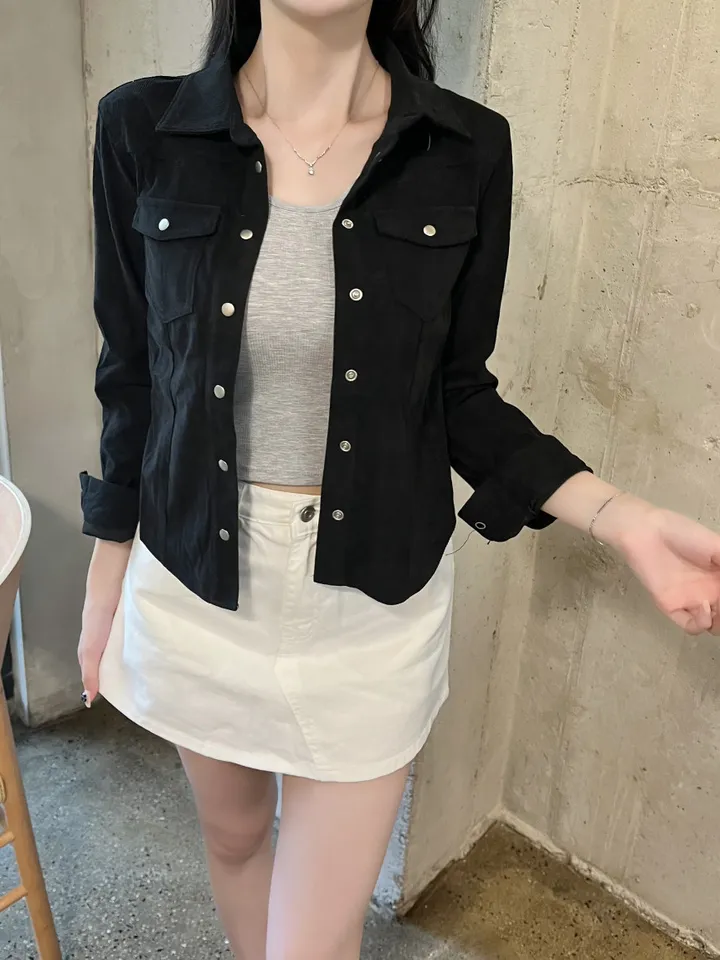 *당일발송!*[세련미🤎/봄셔츠] 코듀로이 골덴 셔츠 남방 카라 자켓 3colors 세미 크롭 슬림핏 (봄자켓/겨울자켓/가을자켓/코듀로이셔츠/빈티지/유니크/겨울셔츠) 상세 이미지 17