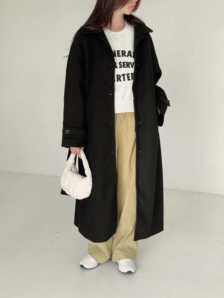자바 벨티드 싱글 카라 롱 코트 상세 이미지 5