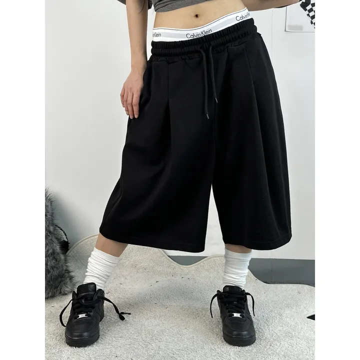 [UNISEX/기획특가/소장추천!/3size!]사이드 폴드 핀턱 포인트 루즈 와이드 벌룬 버뮤다 하프 트레이닝 팬츠(2color) 상세 이미지 23