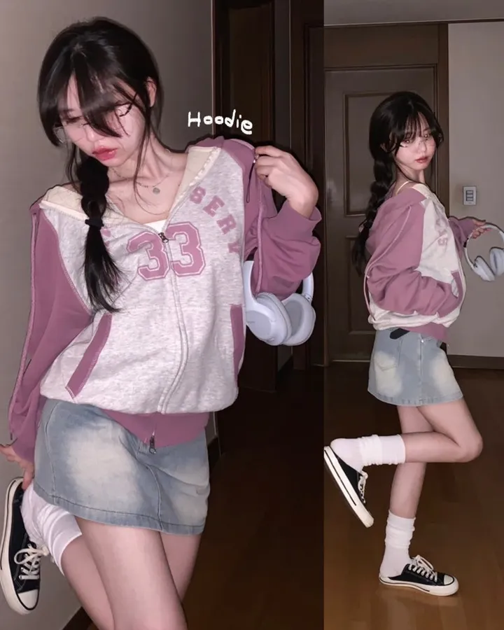 루즈오버핏! 투웨이 배색 레터링 후드집업 -2col 상세 이미지 2