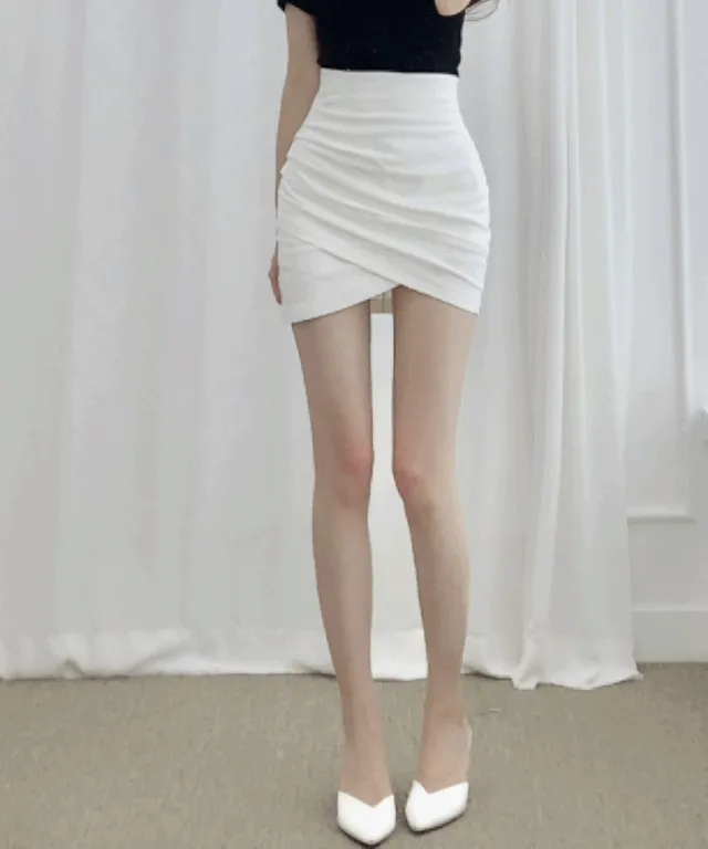 속바지내장 튤립 언발란스 하이웨스트 셔링 랩 미니 스커트