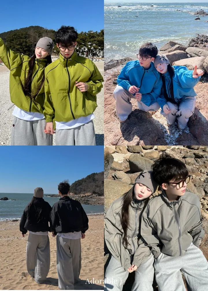 UNISEX [SS/하이넥] 래시 윈드러너 자켓 바람막이 점퍼 오버핏 커플 커플룩 시밀러룩 벌룬 와이드 트레이닝 팬츠 커플 커플룩 시밀러룩 여행 데이트 상세 이미지 2