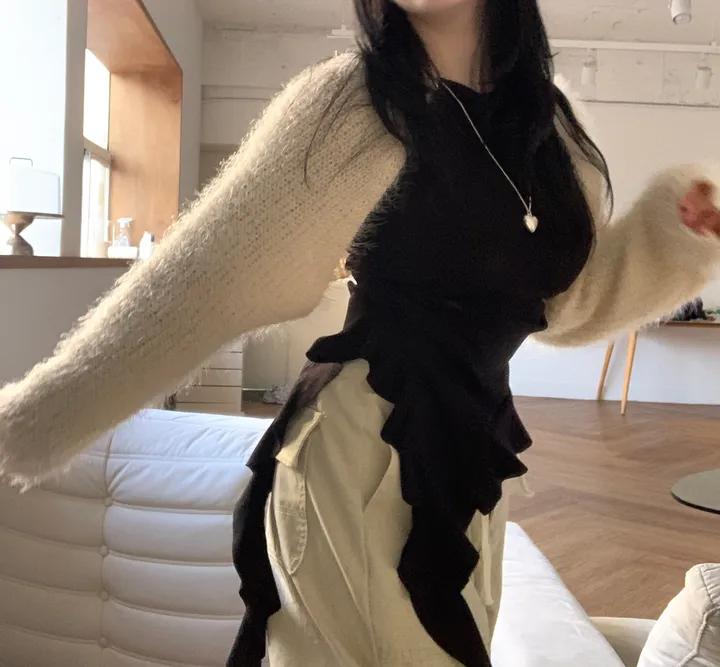 [여리/팔뚝커버] 로맨 솔잎 니트 볼레로 가디건 니트볼레로 니트가디건 크롭가디건 크롭볼레로 상세 이미지 16