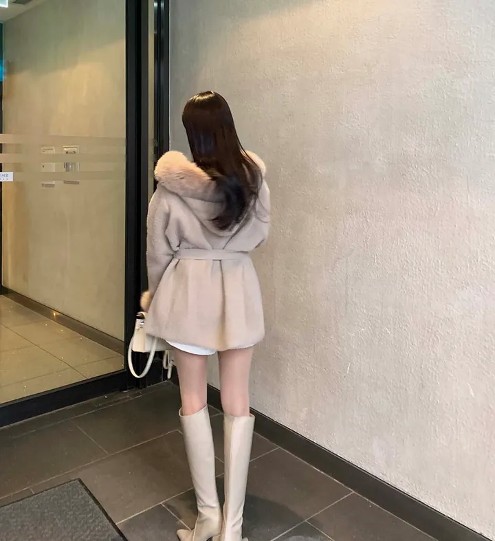 *멜크특가!/최저가도전* 폭스퍼 밍크 후드 앙고라 벨트 코트 상세 이미지 18