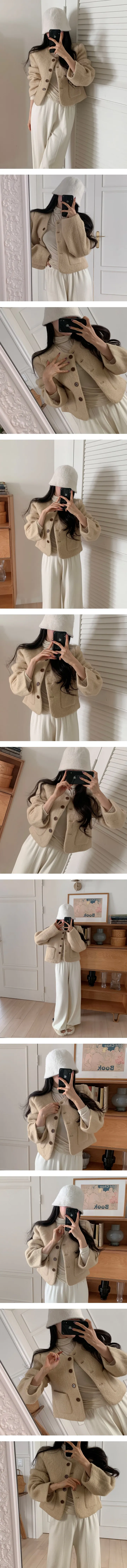 🖤따뜻🖤[2온스누빔] 노카라 라운드 부클 누빔 앙고라 크롭 울 숏 코트 상세 이미지 7