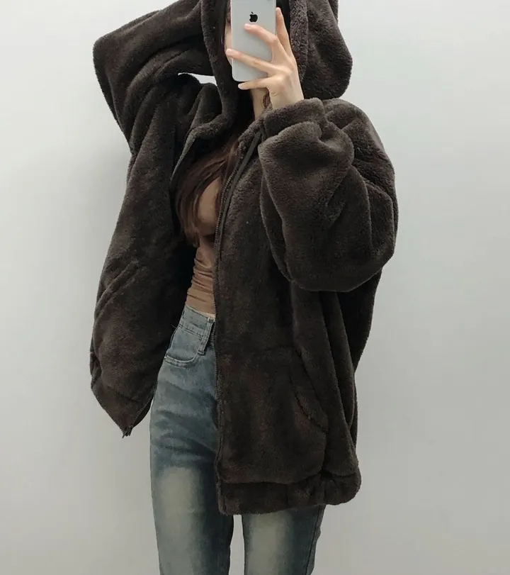 [보아털] 오버핏 포근한 두꺼운 털 빅후드 집업 상세 이미지 5