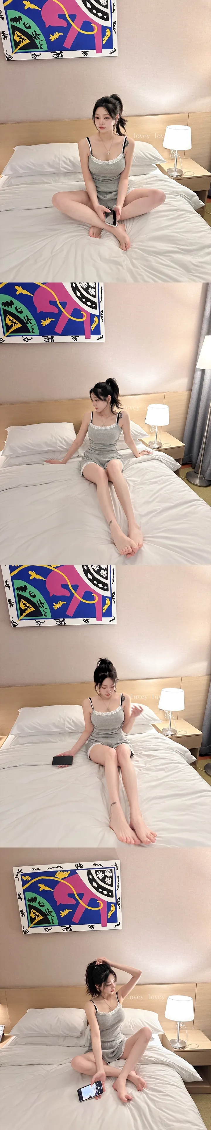 [패드내장!]머랭 파스텔 펀칭 레이스 끈나시+ 반바지 홈웨어 투피스 세트 set/4color 라운지 잠옷 상세 이미지 3