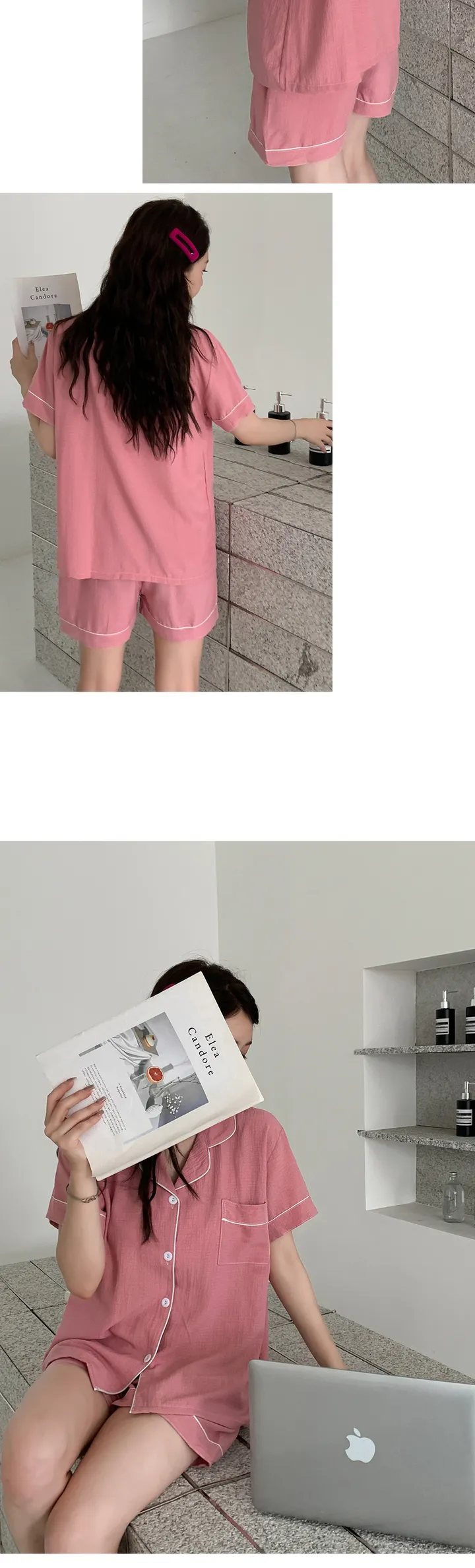 큐비드 러블리 심플 배색 여름 잠옷세트 QB-310 상세 이미지 8