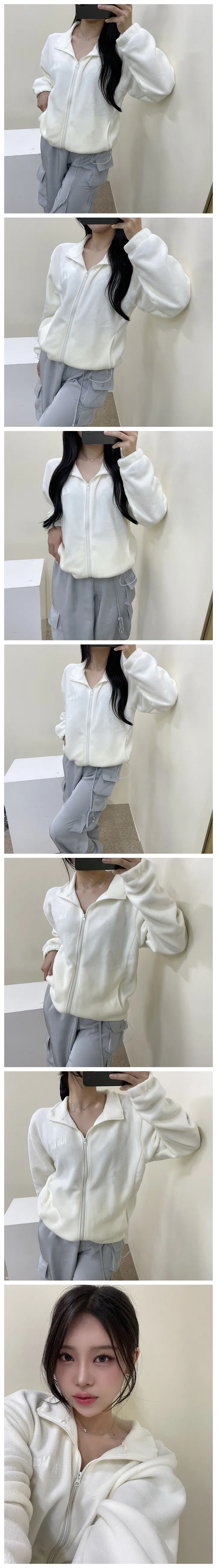 [made/당일발송] 플리스 크림 루즈핏 집업 상세 이미지 2