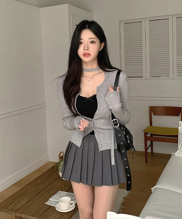 [초커타이set 💗] 몰린 초커 타이 세트 골지 니트 가디건 봄 가을 데이트룩 / 긴팔가디건 긴팔니트 데일리룩 하객룩 클래식블랑 상세 이미지 20