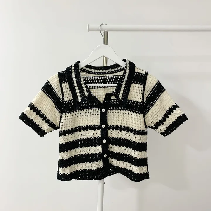 뜨개 카라 펀칭 단가라 크롭 가디건(2color) 상세 이미지 13