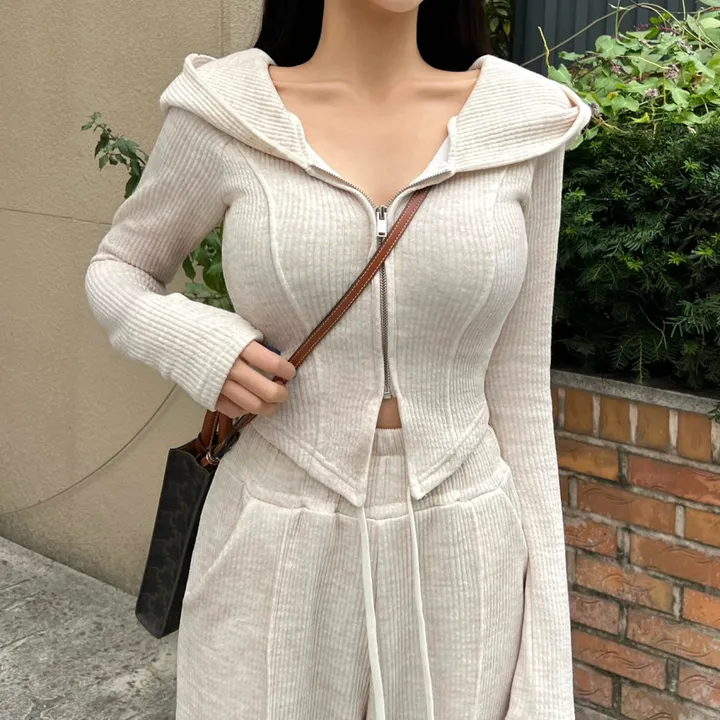 *봄ver* [MADE:컬러추가] #-3kg!! 슬림 빅후드ver.1 오프숄더 셋업 (5color) 슬림핏 크롭 후드집업 오프숄더집업 롱 와이드팬츠 트레이닝세트 상세 이미지 10