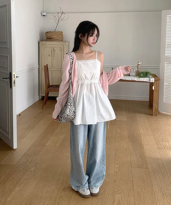 [데일리가디건💗] 데이쥬 팬던트 루즈핏 레이어드 브이넥 니트 가디건 봄 여름 가을 / 벚꽃룩 캠퍼스룩 데일리룩 클래식블랑 상세 이미지 4