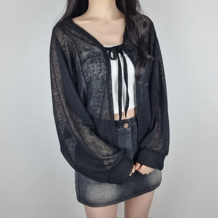 [최저가✨/핏보장] 국내제작 여름 살탐방지 팔뚝커버 리본 볼레로 시스루 여름 가디건 (3color) 상세 이미지 4