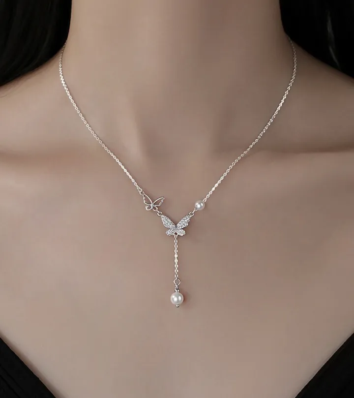 [당일 출고][925 Silver] 델리아 하이엔드 진주 드롭 나비 목걸이 데일리 우아한 베이직 특별한 포인트 우아한 주얼리 상세 이미지 6