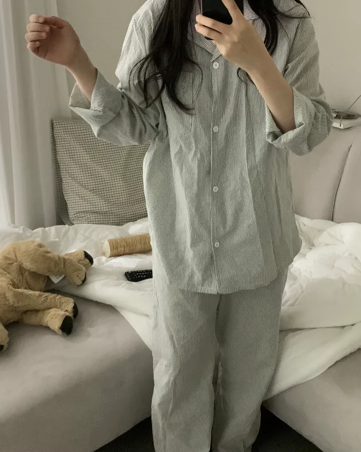 [자체제작/누적 4000장][2size] shirt pajamas set - special color!/dark grey 커플잠옷 상세 이미지 8