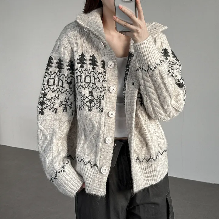 당일출고🚀[wool20%/두툼❄] 하이넥 스노우 패턴 노르딕 루즈핏 가디건 3color 상세 이미지 26