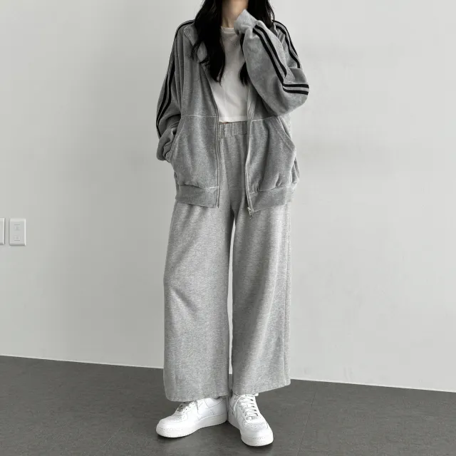 루즈핏 투웨이 지퍼 더블 라인 벨벳 스웨이드 후리스 댄스 트랙탑 져지(4color) 상세 이미지 12