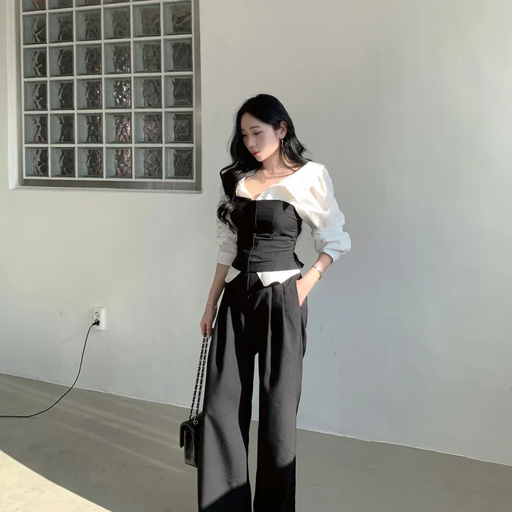 [ SET추천 / 시크페미닌 ] 제이 지퍼 스모크밴딩 크롭 탑 + 슬랙스 투피스 세트 별도구매 오피스룩 하객룩 상세 이미지 21