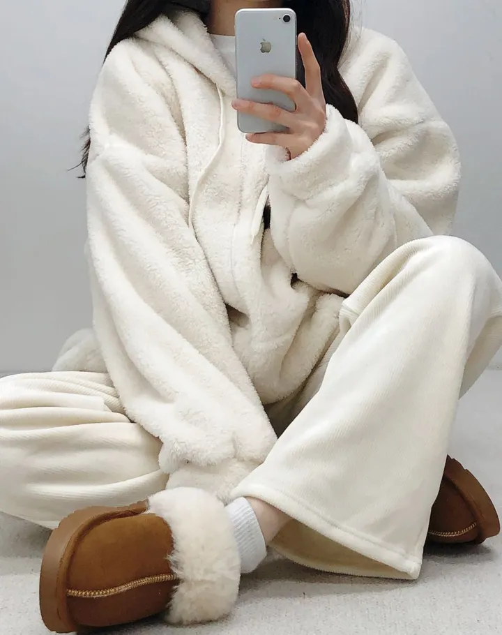 [보아털] 오버핏 포근한 두꺼운 털 빅후드 집업 상세 이미지 19