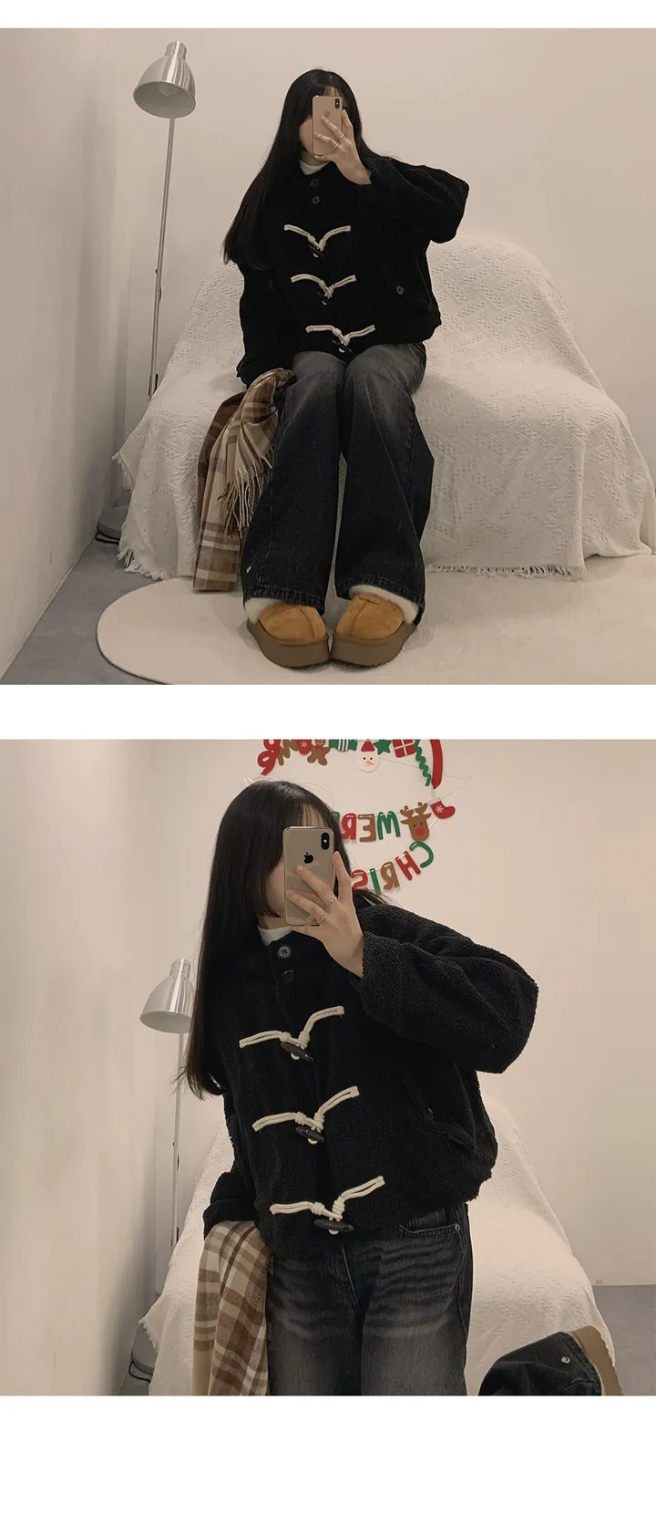 🎀가성비템이라 불러주세요! [양털/누빔안감/후드] DJ 하이넥 투버튼 더플 버튼  소매 포켓 포인트 세미크롭 후드 점퍼 자켓 3Color 상세 이미지 10