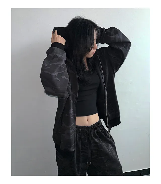 (Unisex) 사비 카모 절개 후드 집업 투웨이 집업 밀리터리 이중지 합포 트레이닝 상의 상세 이미지 8