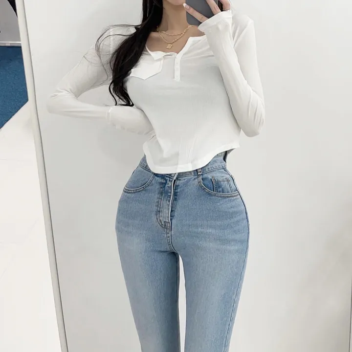 *홀리단독*만장돌파![몸매보정/핏깡패] 밑단라운드 슬림 골지 브이티 골지티 슬림티 상세 이미지 5