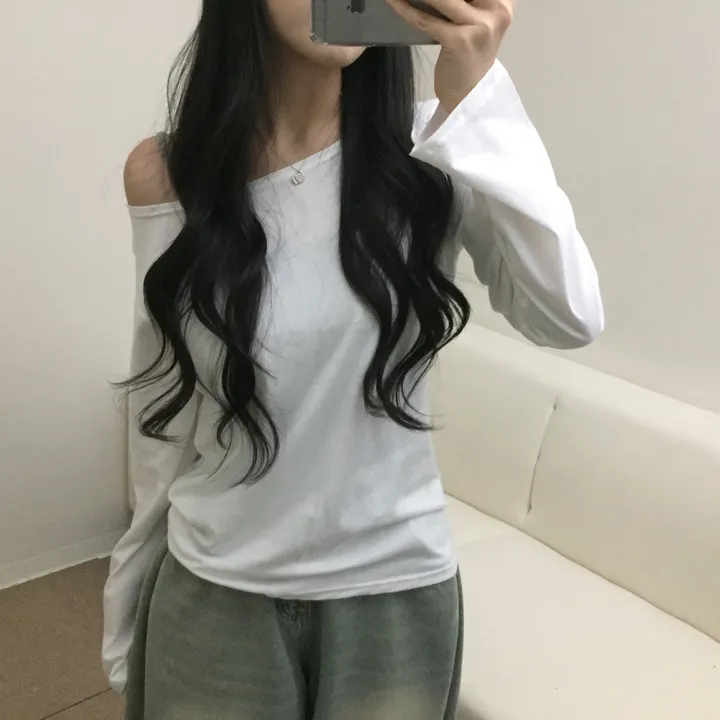 [-3kg/여리루즈핏!] 오프숄더 심플 루즈 여리 기본템 긴팔 티셔츠 (5color) 상세 이미지 9