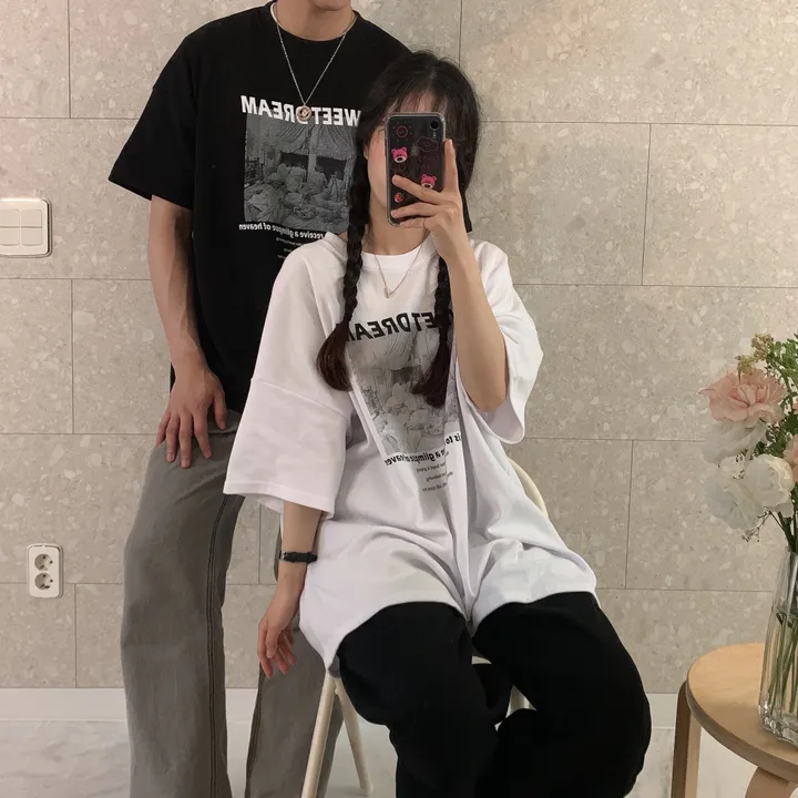 [남자105까지/남녀공용] 4color 오버핏 픽쳐 레터링 반팔 티셔츠 상세 이미지 2