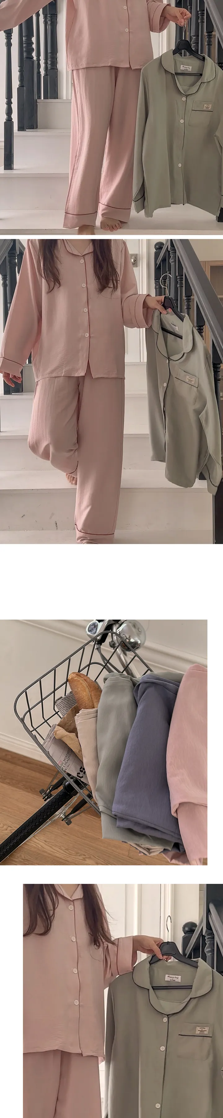 🌷 2만장 돌파🙏 당일발송 H.made✔ 베르니 무지 커플 잠옷 봄 가을 긴팔 파자마 세트 7color 상세 이미지 11