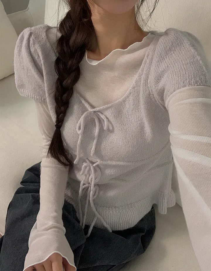 [여리색감/레이어드티] 다린 보트넥 물결 프릴 시스루 긴팔 티셔츠 4colors 상세 이미지 4