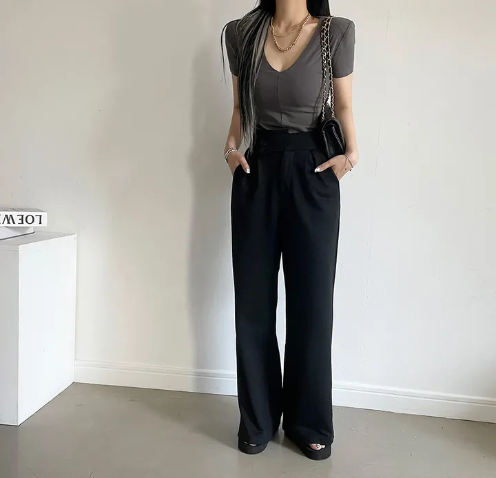 패드 브이넥 스판 절개 슬림 티셔츠 상세 이미지 68