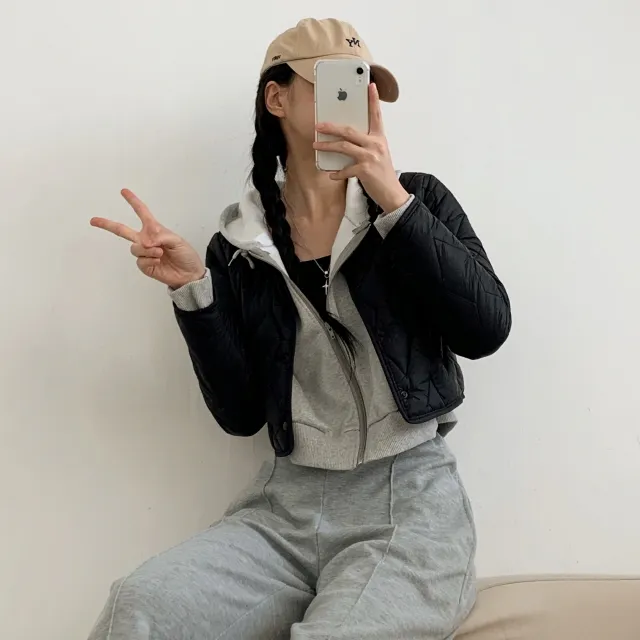 [기본/퍼]2사이즈 베이직 가벼운 똑딱이 크롭 숏 엠보 누빔 이너 경량패딩(6color) 상세 이미지 19
