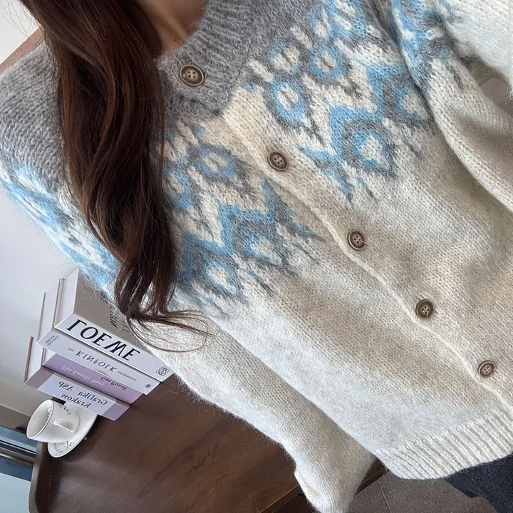 [당일발송] 3Color 앙고라 다이아 노르딕 니트 긴팔 가디건*1363 상세 이미지 11