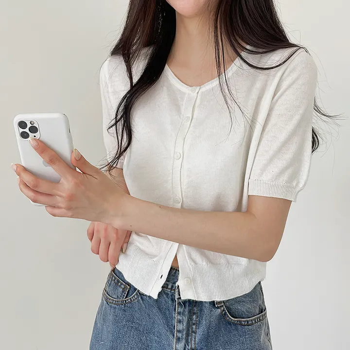 1+1할인!![고퀄뱀부소재!/기획특가] 설렘가득 봄여름가을내내 입기좋은 크롭 라운드넥 or 브이넥 반팔 린넨 반팔가디건 상세 이미지 19