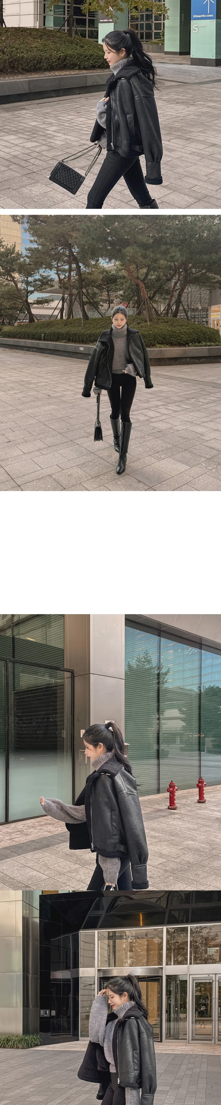 [안감 털날림❌/하이넥 버클⭕] 에티오 하이넥 더블버클 지퍼 가죽포인트 허리버클 양털 페이크레더 무스탕 상세 이미지 30