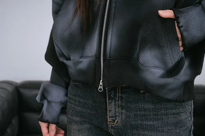 [UNISEX] 빈티지 워싱 더티 투웨이 후드집업 크롭 워싱  피그먼트 오버핏  핸드워머  커플룩 스트릿룩 빈티지룩 남여공용 유니섹스 크롭집업  빅사이즈 유니크 봄신상신상 물나염 상세 이미지 11