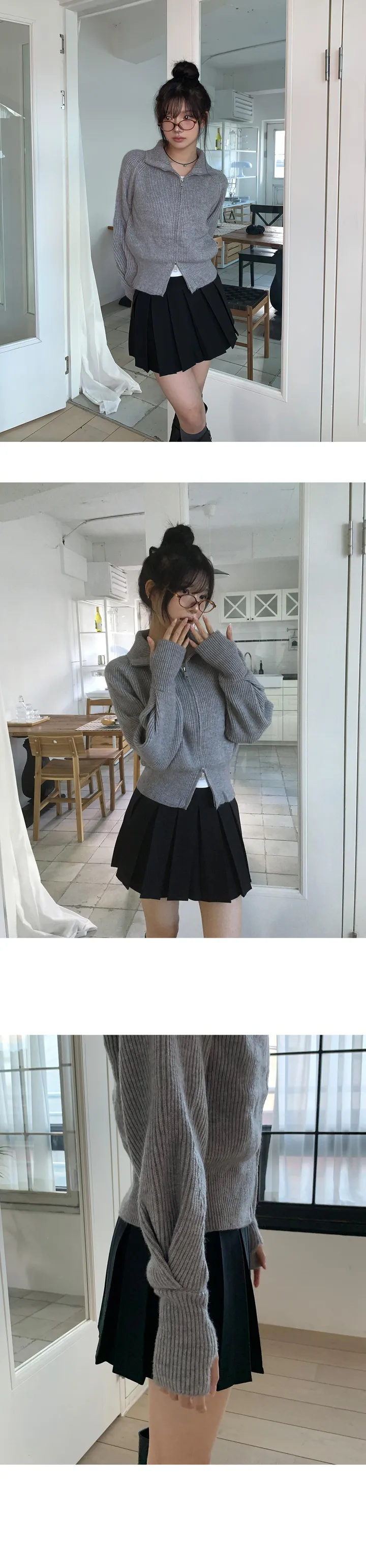 [데일리/11컬러🖤] 폴라 투웨이 핀턱 소매 포인트 니트 집업 - 11color 상세 이미지 9