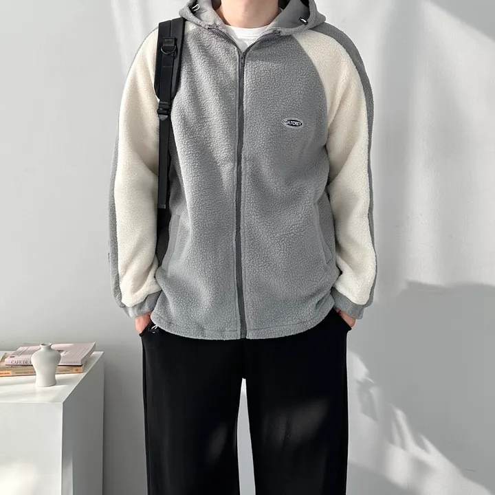 소프트 배색 플리스 집업 자켓 후리스 점퍼 아우터 사이드라인플리스후드집업 상세 이미지 18