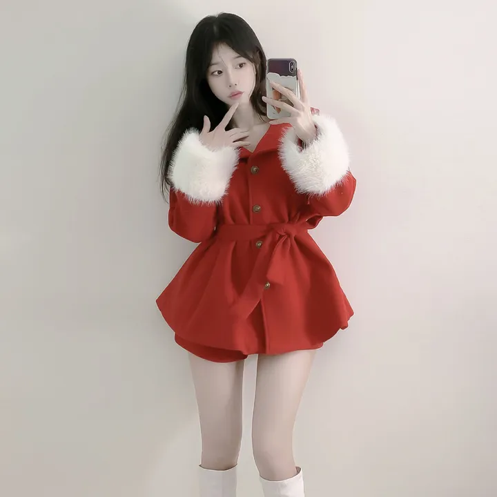 [초고퀄]소매퍼 안감누빔  하프 모직코트 반바지 투피스 세트 상세 이미지 16