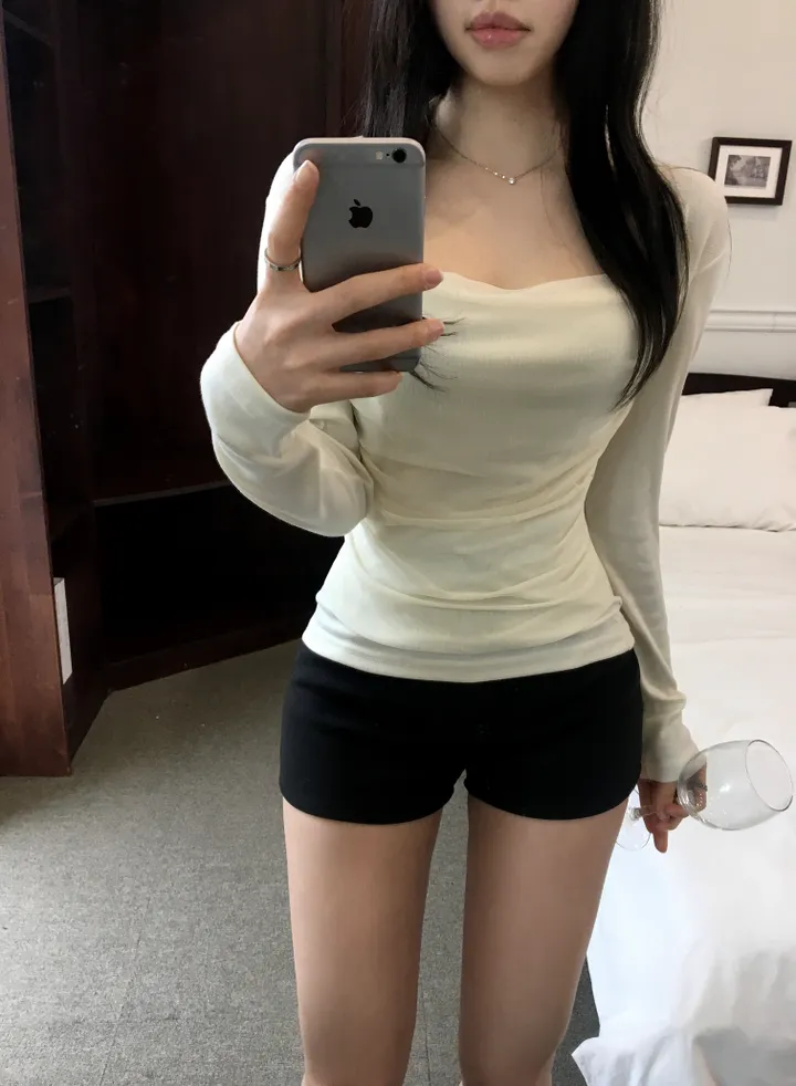 당일발송[승모근박살/팔뚝살부각X] 매쉬 쉬폰 드레이프 레이어드 망사 볼레로 일체형 긴팔 티셔츠 상세 이미지 12