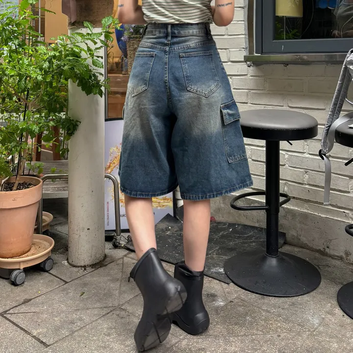 [버뮤다입문👖S~XL] *허리조절* 빈티지 워싱 카고 데님 버뮤다 반바지 5부 숏 팬츠 봄 간절기 청바지 썸머 하프 바지 스트랩 y2k 하이웨스트 하체커버4type 상세 이미지 20