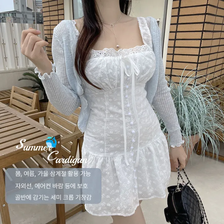퍼티 썸머 시스루 레이스 크롭 볼레로 가디건 상세 이미지 3