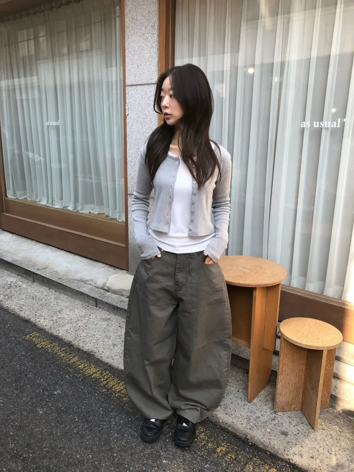 슬림핏 숏 골지 가디건 상세 이미지 24