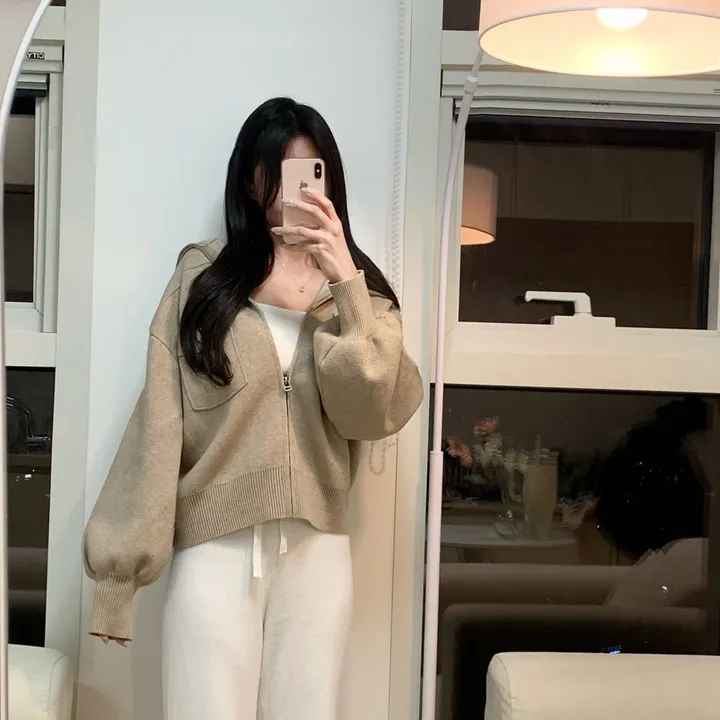봄신상 고퀄리티 벌룬소매 아방핏 집업니트가디건  4COLOR 상세 이미지 8