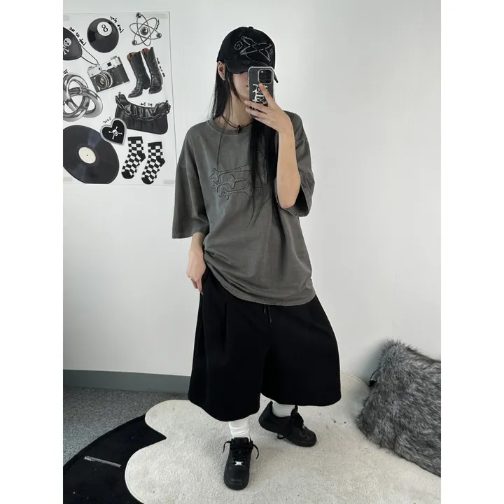 [UNISEX/기획특가/소장추천!/3size!]사이드 폴드 핀턱 포인트 루즈 와이드 벌룬 버뮤다 하프 트레이닝 팬츠(2color) 상세 이미지 26