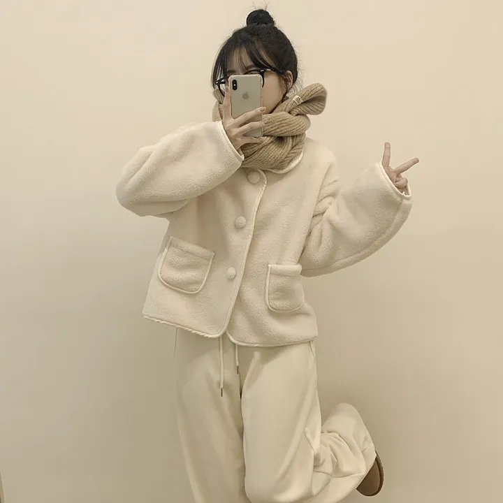 [양면퍼🧸/귀여움] 아방핏 양털 후리스 뽀송 카라 덤블 퍼자켓 크롭점퍼 밍크 숏코트 상세 이미지 16