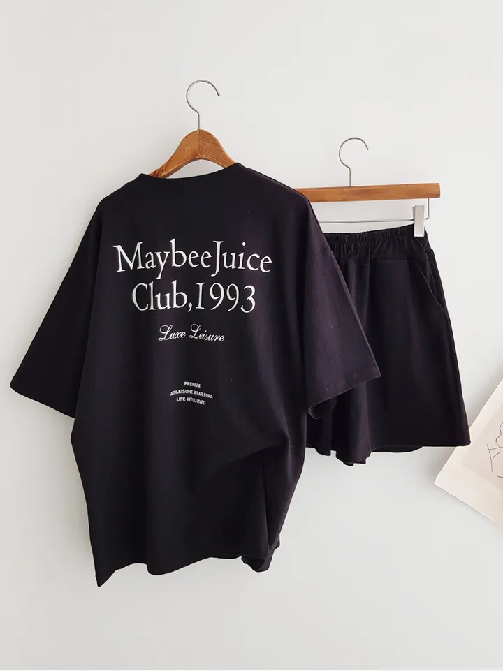 [세트가격!] Maybee 레터링 프린트 오버핏티셔츠 반팔 티셔츠 밴딩 반바지 홈웨어세트 여름파자마 트레이닝복 츄리닝세트 주말룩 여름휴가 바캉스룩 이지웨어세트 상세 이미지 20